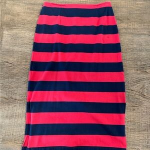 Striped Red and Navy J.Crew Midi Skirt